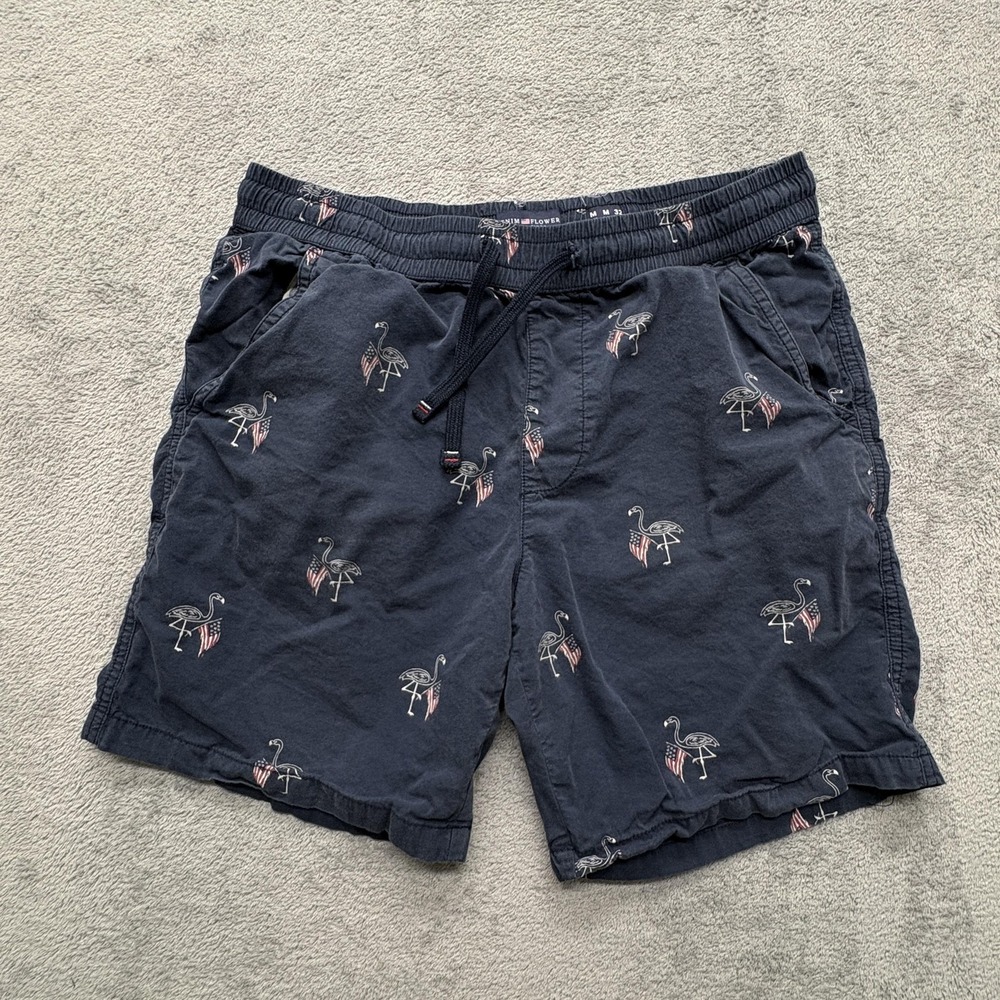 Denim & Flower Shorts Mens Medium Flamingo American Flag Print Flower Pattern
